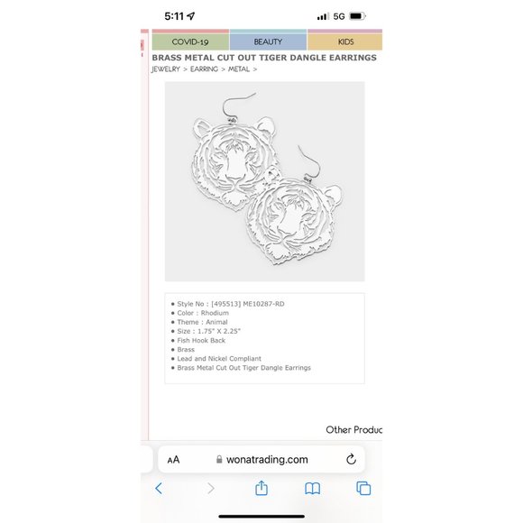 Tiger mascot earrings, auburn tigers , go tigers, cheetah earrings silver animal - Picture 6 of 6